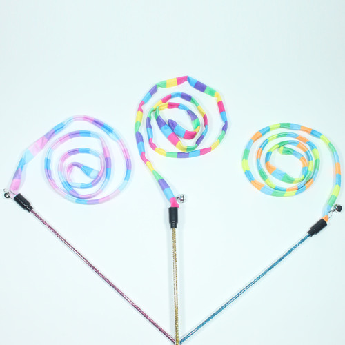 Pet supplies cat toys colorful ribbons cat teaser with fresh prints wholesale cat teaser toys