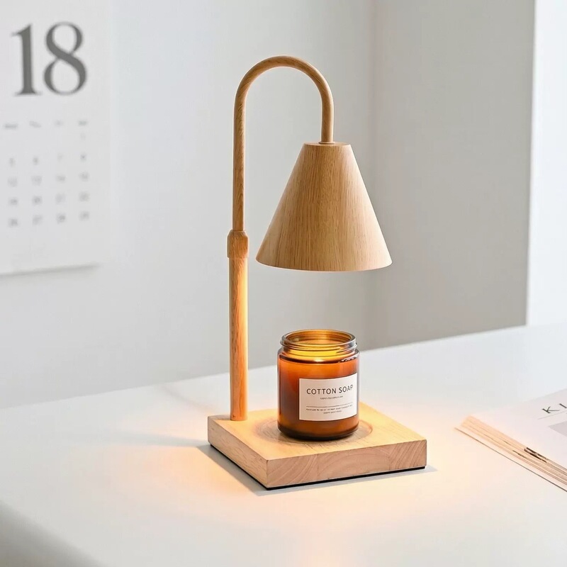 Cross-border aromatherapy lamp, wax melting lamp, candle melting lamp, bedroom bedside gift table lamp, adjustable timing, dimmable, wooden art, flameless aromatherapy