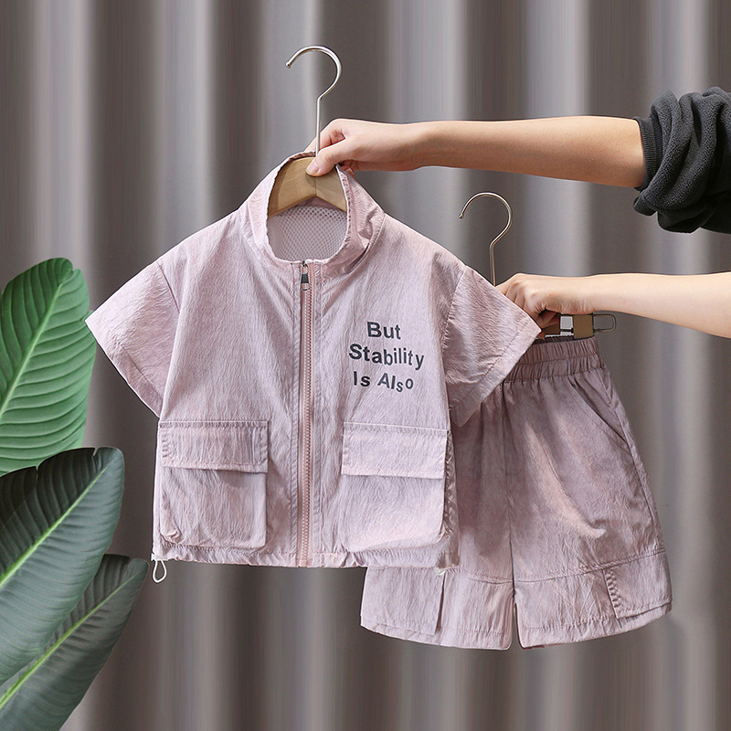 7262 Traje de verano para niños Camisa rosa de manga corta de moda para niños Traje de dos piezas de marca de moda de verano 2025 verano