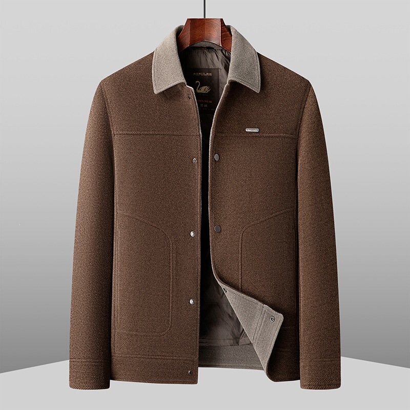 Men's jacket 2026 autumn and winter color-block lapel workwear style chenille down-lined youth warm thickened outerwear