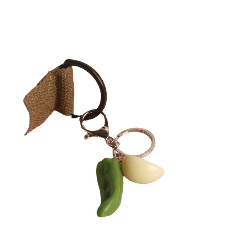Simulación en stock llavero de ajo creativo anti-perdido llavero de coche estudiante mochila colgante Chili food and play fabricante