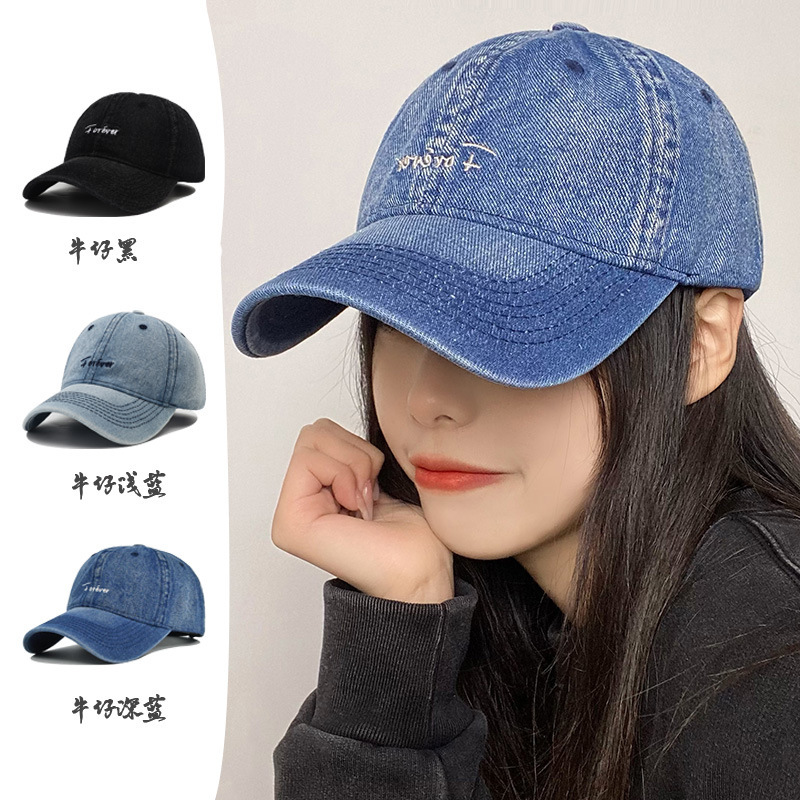 韓国帽子女性用 2025 新しい高品質デニム野球帽メンズ韓国スタイルシンプルな文字刺繍ひさしキャップ|undefined