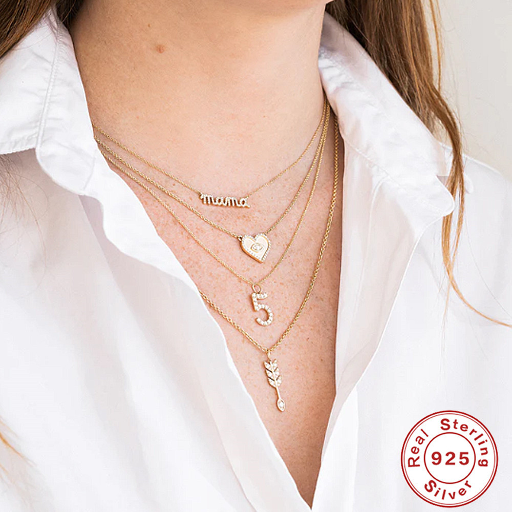 Daily Occasion 925 Sterling Silver Material 1 Piece 925 Sterling Silver Letter Rhinestones Necklace