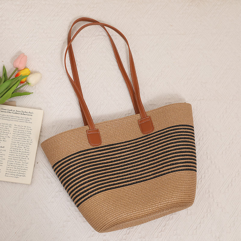 Women's Medium PVC Stripe Elegant Vintage Style Square Zipper Straw Bag display picture 6