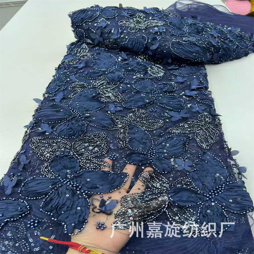 Tela bordada con lentejuelas y cuentas en forma de mariposa 3D hecha a mano, con borde colgante, para vestidos de novia, vestidos de damas de honor, ropa formal infantil y tela de encaje. image 8