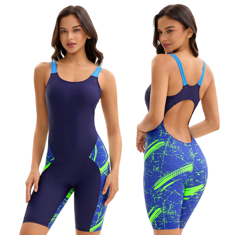 New Sleeveless Boxer One-Piece Swimsuit For Women, European And American Style, Sexy Backless, Five-Point Shorts,_voghion.com