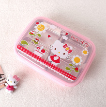 韩国进口小学生不锈钢餐盒四格饭盒hellokitty分格餐盘儿童餐具