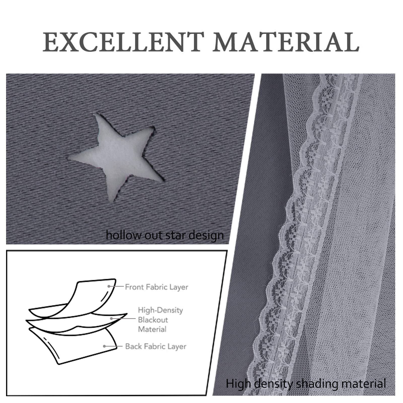 double layer curtains hollow star blackout rod punching short curtains_voghion.com