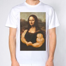 Humour Graphic Mona Lisa Bodybuilding TShirt Muscles Gym Par