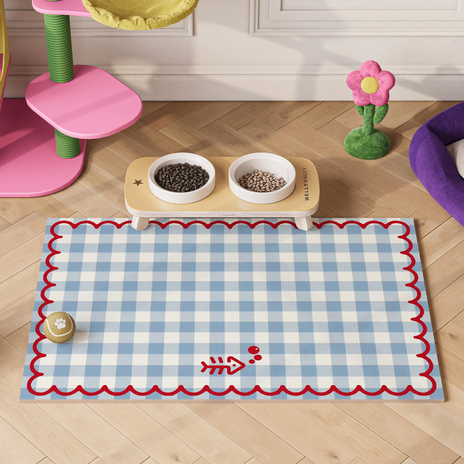 Ins Fresh Pet Feeding Mat Diatom Mud Absorbs Water and Is Easy to Care for Cat and Dog Fence Mat Stain-Resistant Anti-Slip Feeding Floor Mat