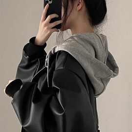 韩系感黑色pu皮衣外套女春季新款小众百搭辣妹机车服夹克上衣