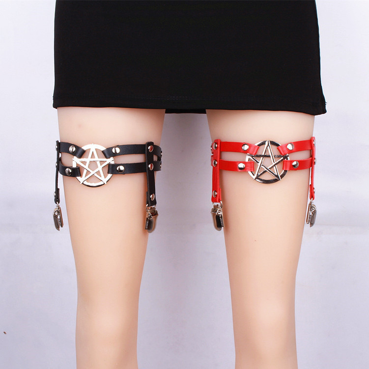 European and American punk sexy pu leather five-pointed star rivet leg ring hip-hop rock personality double-row garter belt European and American punk sexy pu leather five-pointed star rivet leg ring hip-hop rock personality double-row garter belt