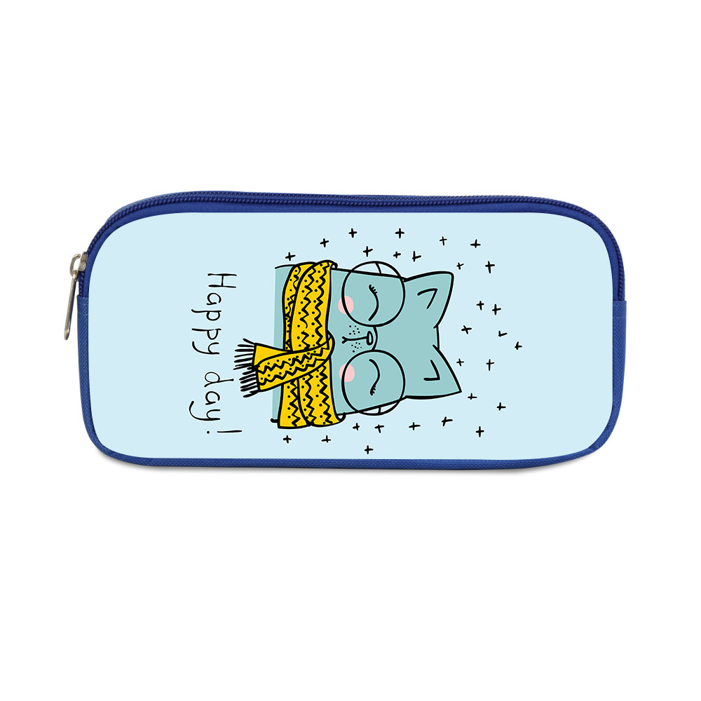 Cartoon cute cat blue single layer pencil case 02