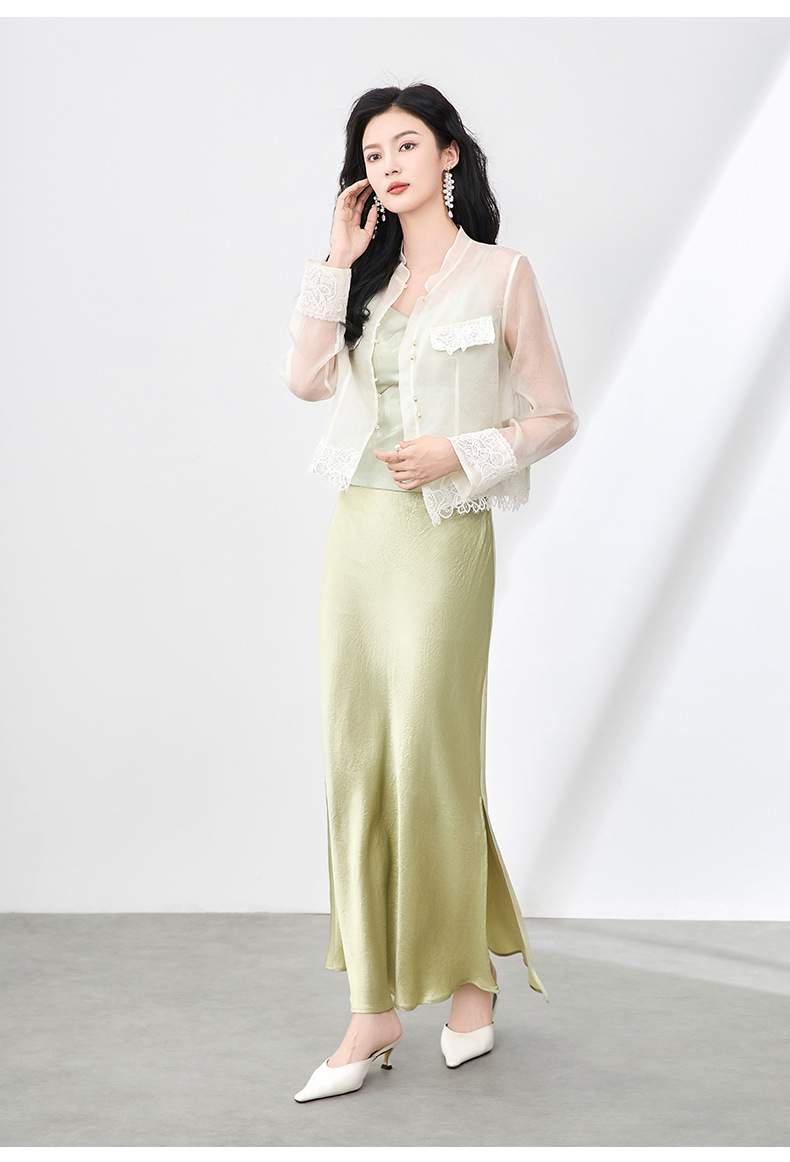 Áo sơ mi dài tay lụa organza cao cấp kiểu Trung Quốc mới mùa hè — Màu đen chi tiết 20