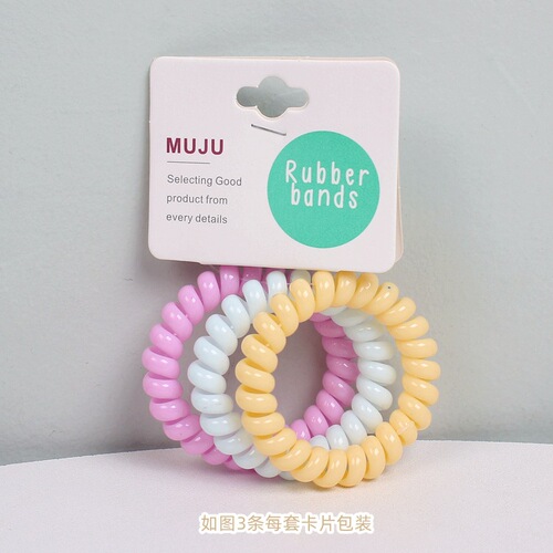 B403 Simple Korean style hair accessories for women, 3 card-mounted phone cord hair ties, large shower and wash hair rope, waterproof headband