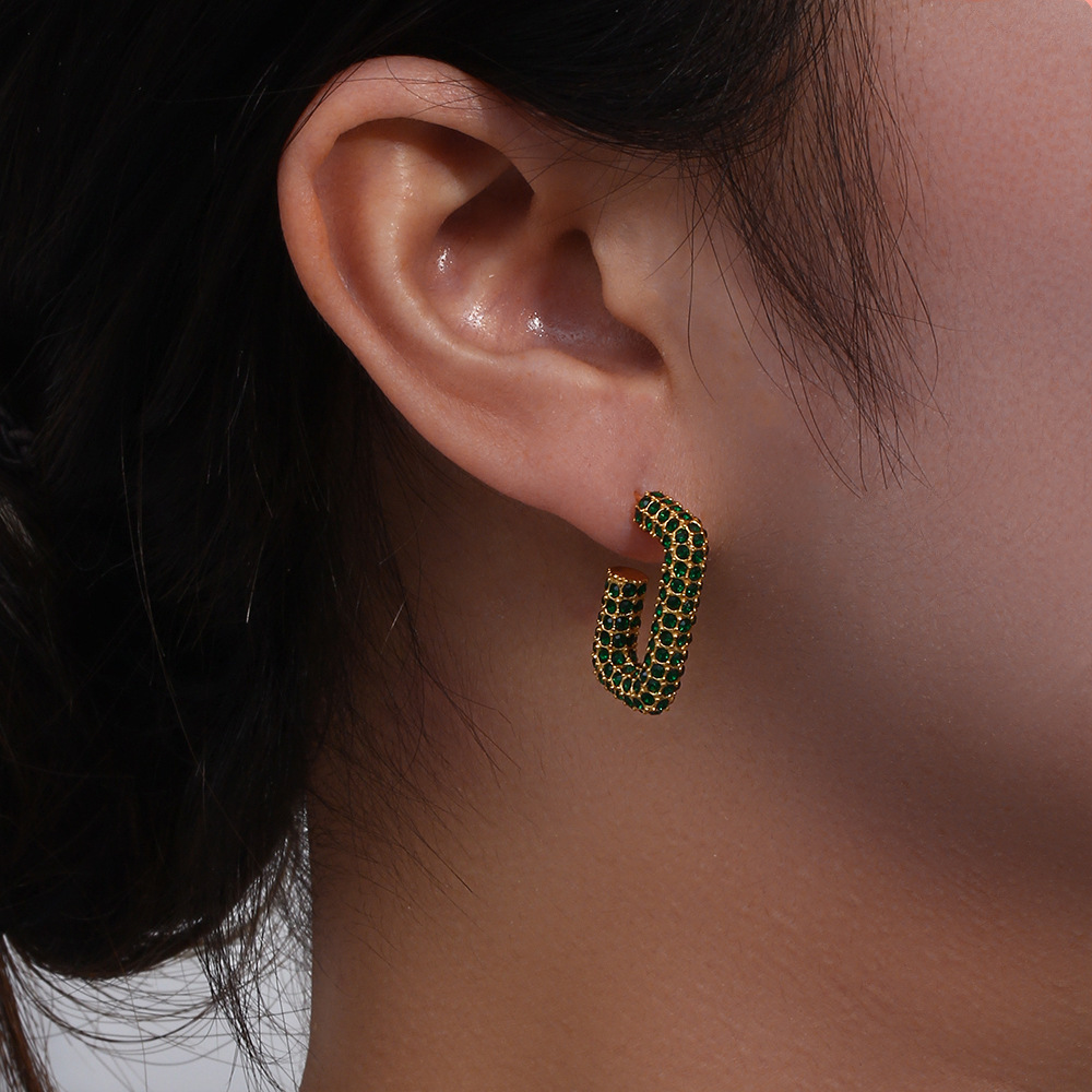 Women'S Gender Fashion Geometric Plating Metal 304 Stainless Steel Zircon 18K Gold Plated Earrings