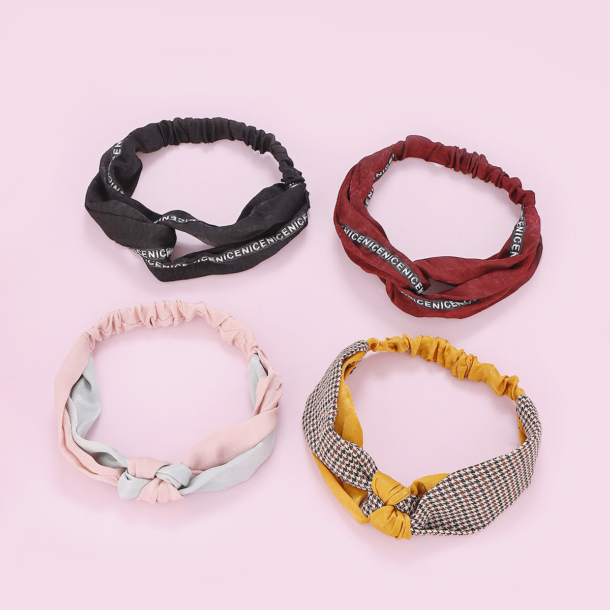 Estilo coreano moda de dos colores de costura nudo chino borde ancho contraste color Cruz banda de pelo vintage satén anudado diadema accesorios para el cabello