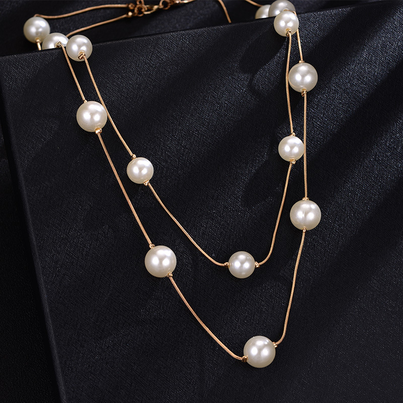 Estilo coreano de moda de alta calidad de doble capa collar de perlas versátil largo Otoño e Invierno suéter cadena mujeres elegante joyería al por mayor image 6