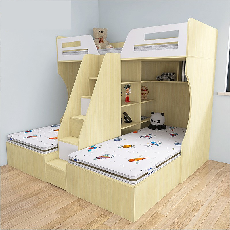 Sister and brother do not interfere with each other on and off the bed multi-functional large-capacity storage children's bed staggered small apartment space-saving Sister and brother do not interfere with each other on and off the bed multi-functional large-capacity storage children's bed staggered small apartment space-saving