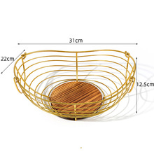 北欧水果盘创意跨境客厅挂钩多层果盘简约铁艺木板果盘收纳香蕉篮