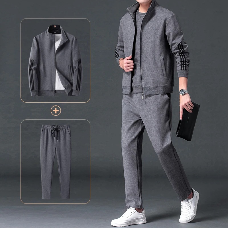 Conjunto deportivo transfronterizo para hombre, primavera y otoño, chaqueta holgada con cuello alto, pantalones de pierna recta de talla grande, conjunto de dos piezas, sudadera para hombre, comercio exterior.