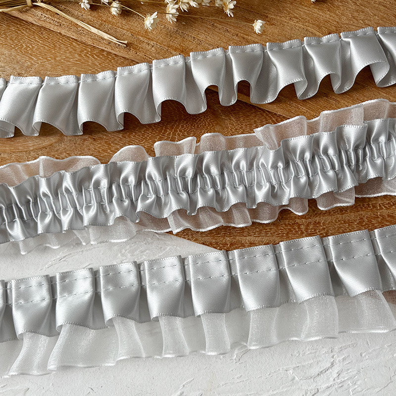 Silver Grey Lace Accessories Handmade DIY Decorative Skirt Hem Clothes Accessories Pleated Ruffled