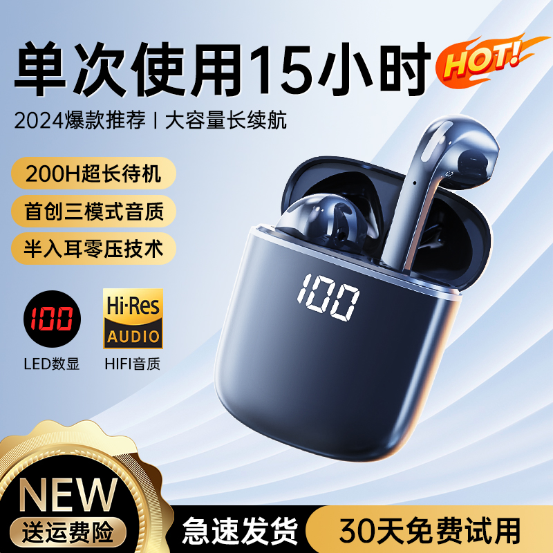 Wireless Bluetooth Headset 2024 New Long Life and High Power High Sound Quality Semi-In-Ear for Apple Oppo