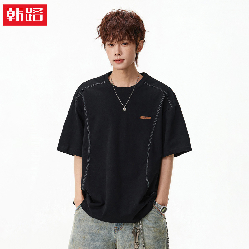 Contrast Color Stitching Three-Dimensional Cut Pure Cotton Short-Sleeve T-Shirt for Men, Summer Style, American High-End Feel, Textured Half-Sleeve Tee Shirt Contrast Color Stitching Three-Dimensional Cut Pure Cotton Short-Sleeve T-Shirt for Men, Summer Style, American High-End Feel, Textured Half-Sleeve Tee Shirt