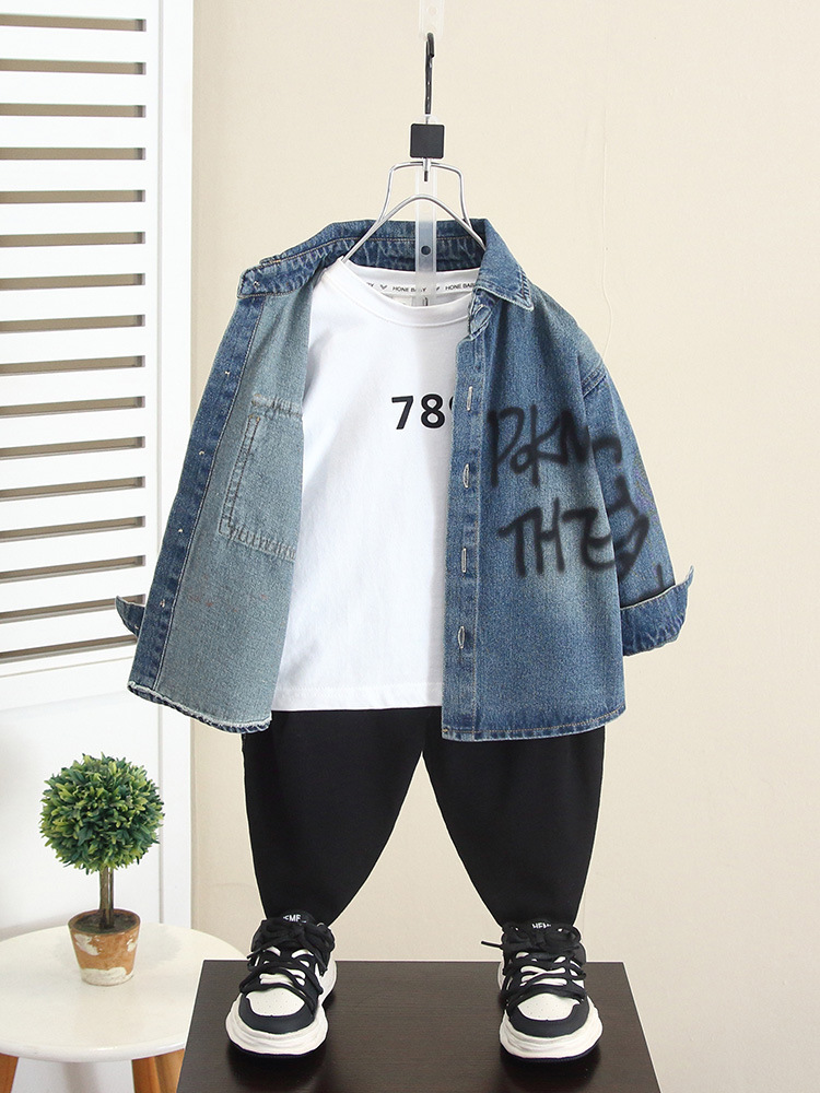 6307 Camisa de mezclilla coreana para niños Chaqueta Otoño 2025 Nuevo bebé Otoño Camisa de manga larga para niños Primavera y otoño