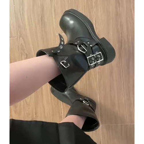 British simple black thick-soled Martin boots for women 2024 new summer thick heel knight boots British style short boots