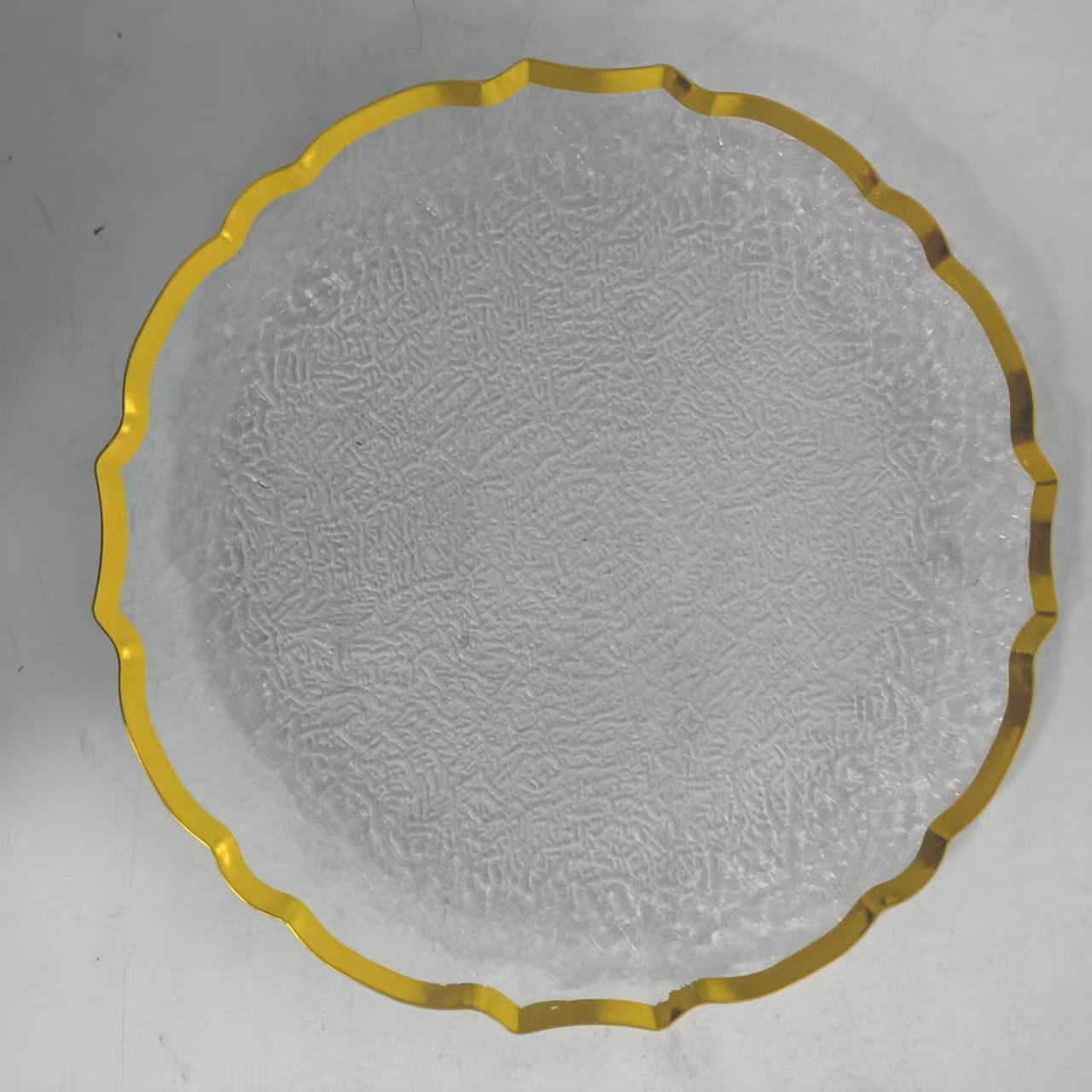 13 pulgadas acrílico transparente cargador de bordes de oro plano boda navidad baby shower party decoración plástica