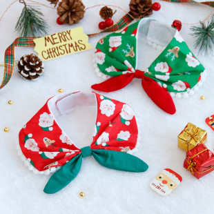 Pet supplies Santa snowman lace bib convenient to wear cartoon pet saliva towel bow tie with sticky buckle