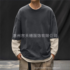 メンズの新型ファッションの中で薄い春と夏の衝突色は長袖のカジュアルなパーカーをつなぎ合わせます。
