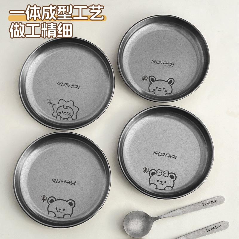 轻奢纯钛餐盘户外露营高档牛排小吃盘家用轻量做旧圆盘钛合金餐具|undefined