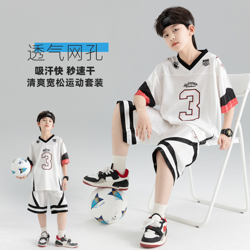 Summer Boys' Short-Sleeved T-Shirt and Shorts Set Children's Clothing for Boys and Teenagers Mesh Basketball Uniform Shorts Two-Piece Set