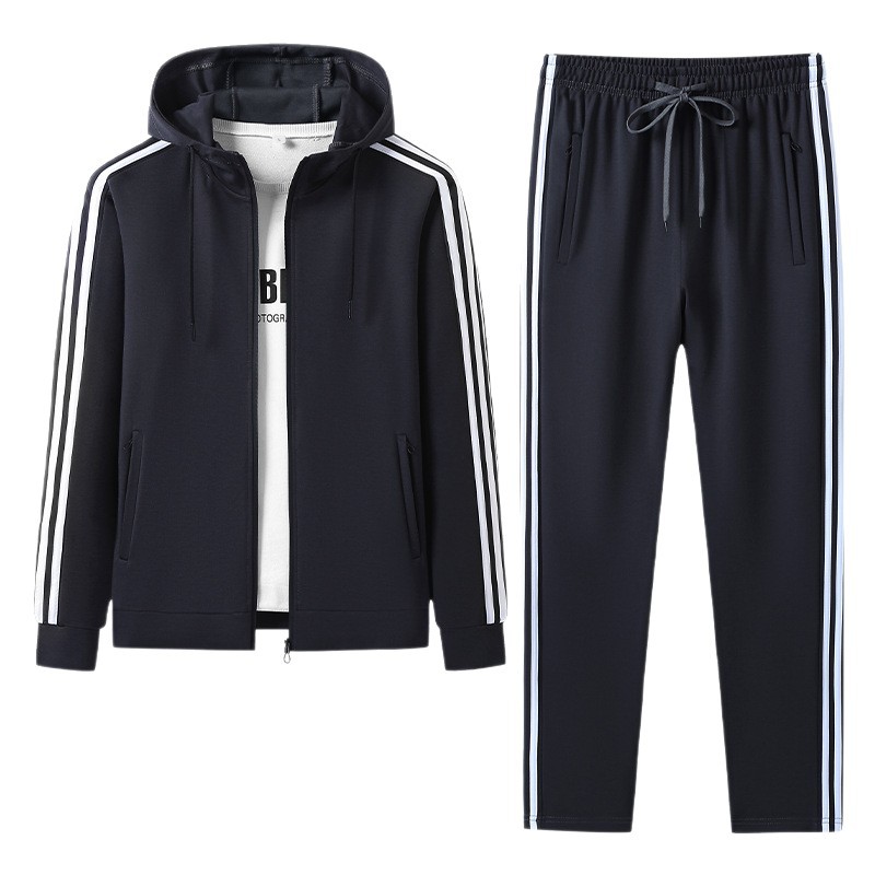 Juego con capuzas de primavera y otoño para hombres, camiseta, camiseta, pantalón deportivo para correr al aire libre, acondicionamiento físico, ocio, tres barras, dos piezas