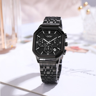 歌迪 Three eyes and six needles business women's watch niche high-end multifunctional calendar steel band quartz waterproof watch