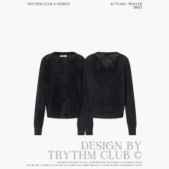 TRYTHMCLUB 秋季网眼简约复古休闲慵懒风V领针织开衫男纯色