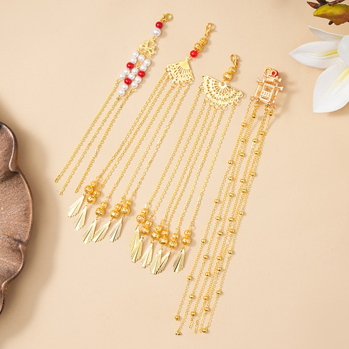 Gothic-style bride's fan tassel pendant, wedding auspicious fan earring, Hanfu head ornament hairpin, semi-finished accessories