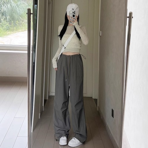 American Retro Work Pants for Women - Summer High-Waisted Wide Leg Casual Loose Slimming Military Green Quick-Drying Sports Pants