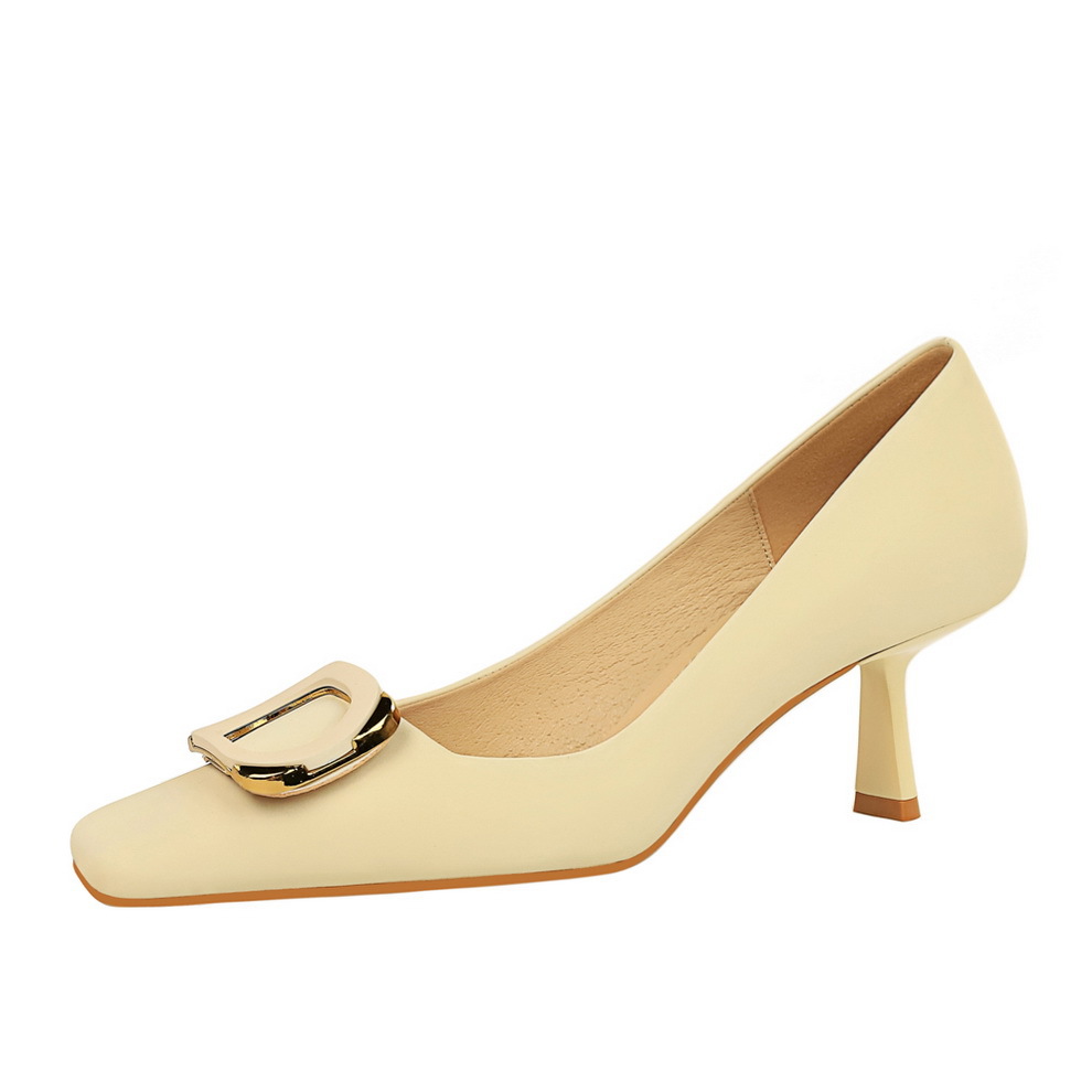 6183-K22 European and American Spring and Autumn Banquet Women's Shoes High Heel Shallow Mouth Small Square Head Metal Buckle Women's Shoes Single Shoes High Heel Shoes