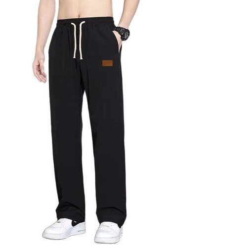 Men's Summer Loose Straight Leg Casual Thin Ice Silk Quick-Dry Sport Pants for Men in Large Sizes