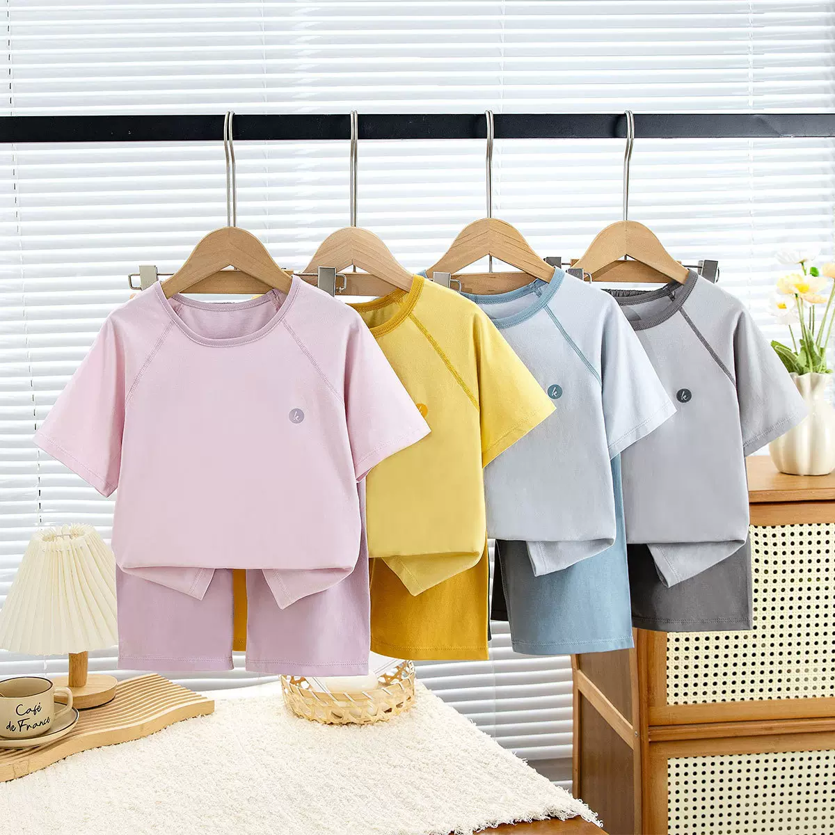 2025夏季莫代尔儿童短袖中裤男童女童家居服套装现货批发短袖短裤