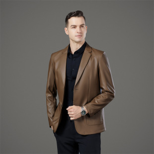 Haining Genuine Leather Men's 24 Autumn and Winter Fashion Suit Collar Middle-aged Dad Coat All-match Casual Men's Leather Suit