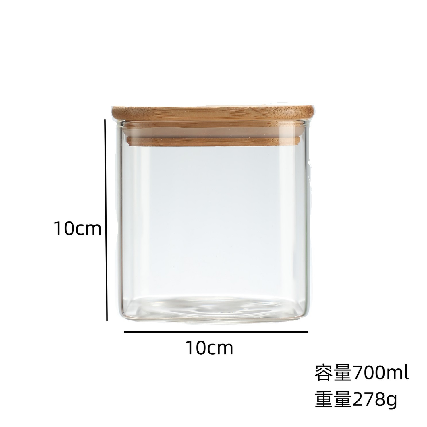 Tapa cuadrada de bambú Tarro de vidrio de 6 piezas Traje de algodón de perlas Caja de almacenamiento de frutas secas Botella de almacenamiento transparente de borosilicato al por mayor