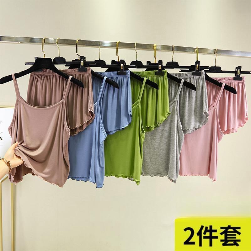 Hot summer camisole women's summer thin loose plus size pajamas suit lace inner shorts vest two-piece set