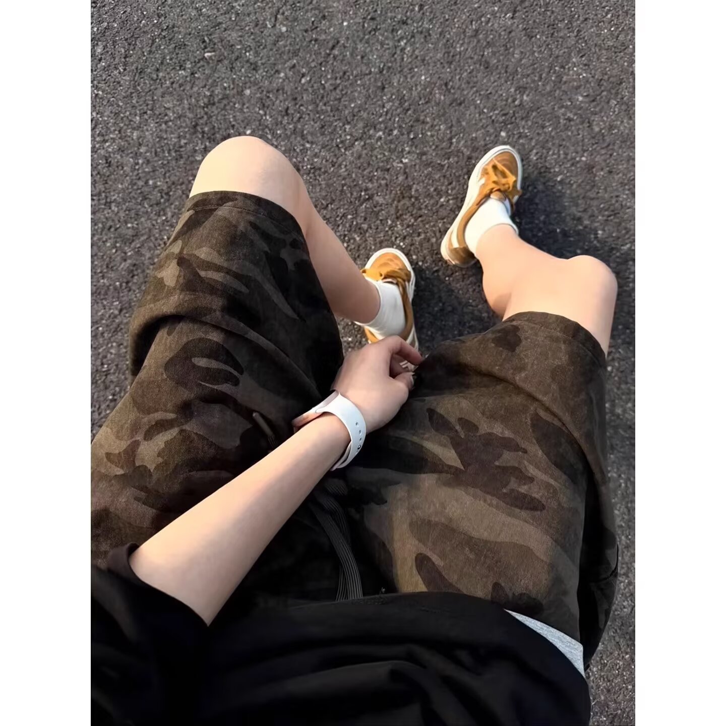 独立站夏季痞帅迷彩牛仔裤男跨境爆款宽松潮流美式复古百搭五分裤