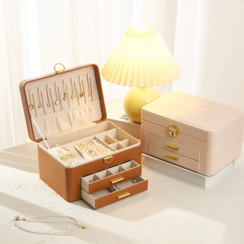 Новый стиль крем ветер многослойная коробка для хранения с замком серьги серьги ожерелье кольцо большой емкости ювелирные украшения коробка для хранения