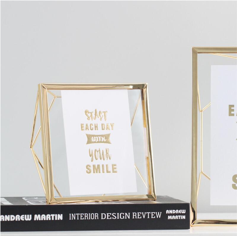 Ins Geometric Stereo Narrow Edge High-Definition Glass Double-Sided Transparent Metal Table Photo Frame Creative DIY Square Type