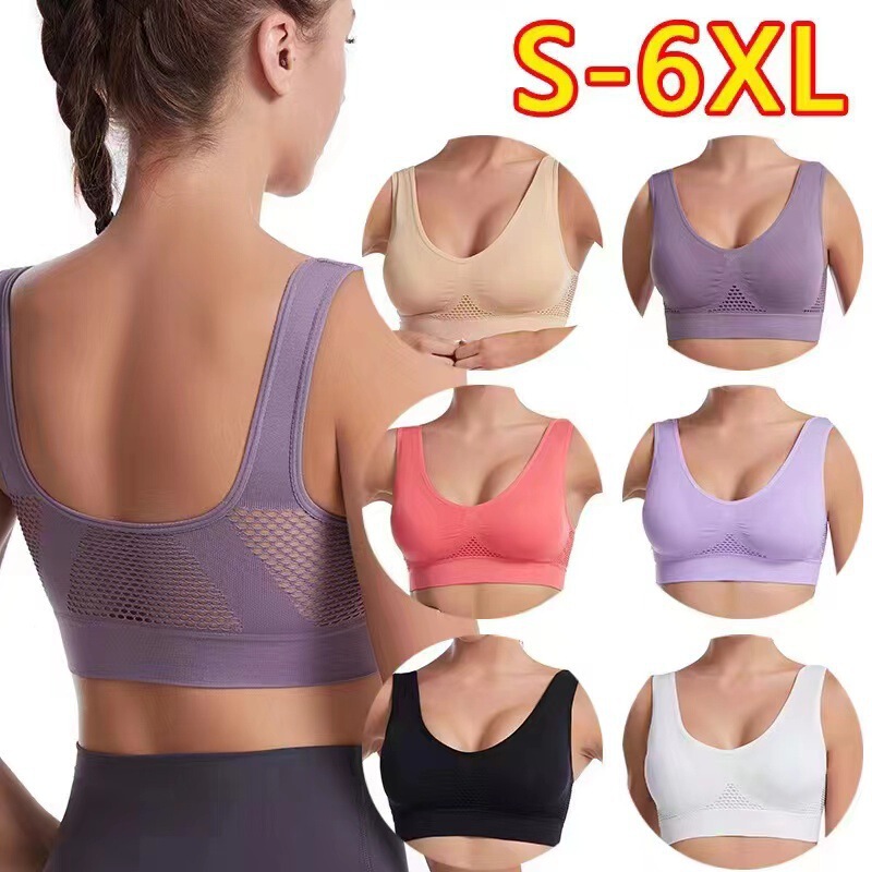 European and American Genie Bra Cut Out Mesh Breathable Hole Large Size Sports Bra Women's Yoga Fitness Running Sports Article
